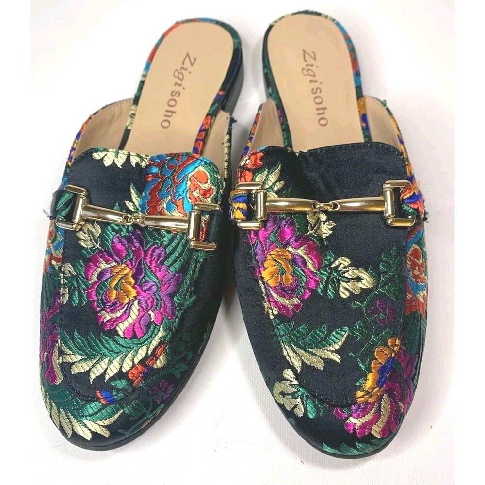 Zigi Soho Chevell Floral Brocade Mules Loafers Bit Detail Women’s Size 6 Black